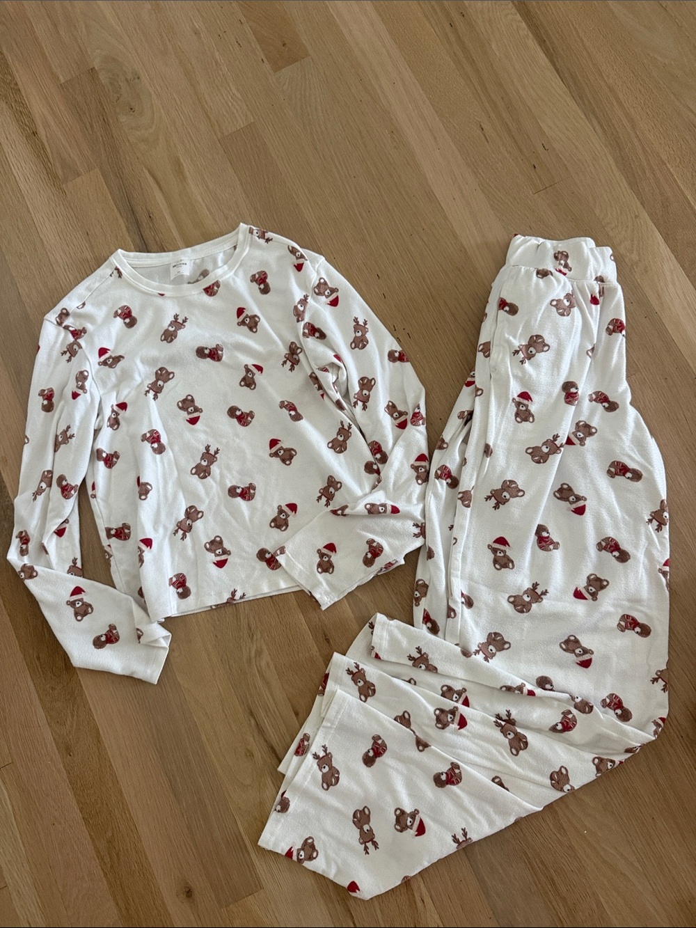 Hollister White Teddy Bear Print Two-Piece Pajama Set